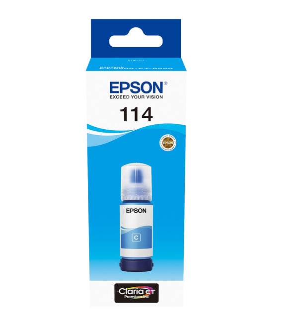 Genuine Epson 114 EcoTank Cyan ink bottle, T07B2, C13T07B240, 70ml