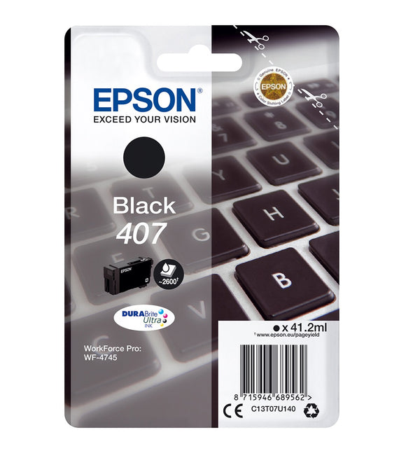Genuine Epson 407, Keyboard L Black Ink Cartridge, T07U1, C13T07U140