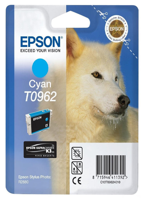 Genuine Epson T0962, Husky Cyan Ink Cartridge, T096240, C13T09624010
