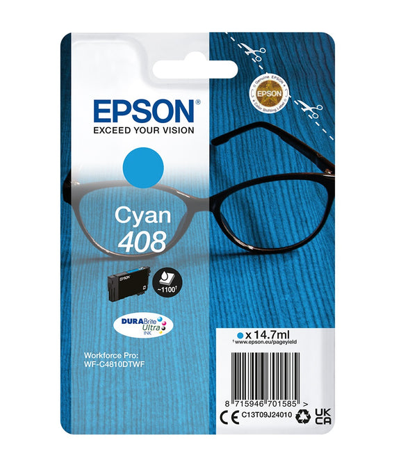Genuine Epson 408, Spectacles Cyan Ink Cartridge, T09J2, C13T09J24010