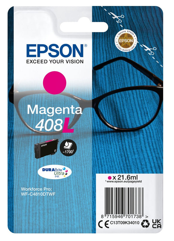 Genuine Epson 408L, Spectacles Magenta Ink Cartridge, T09K3, C13T09K34010