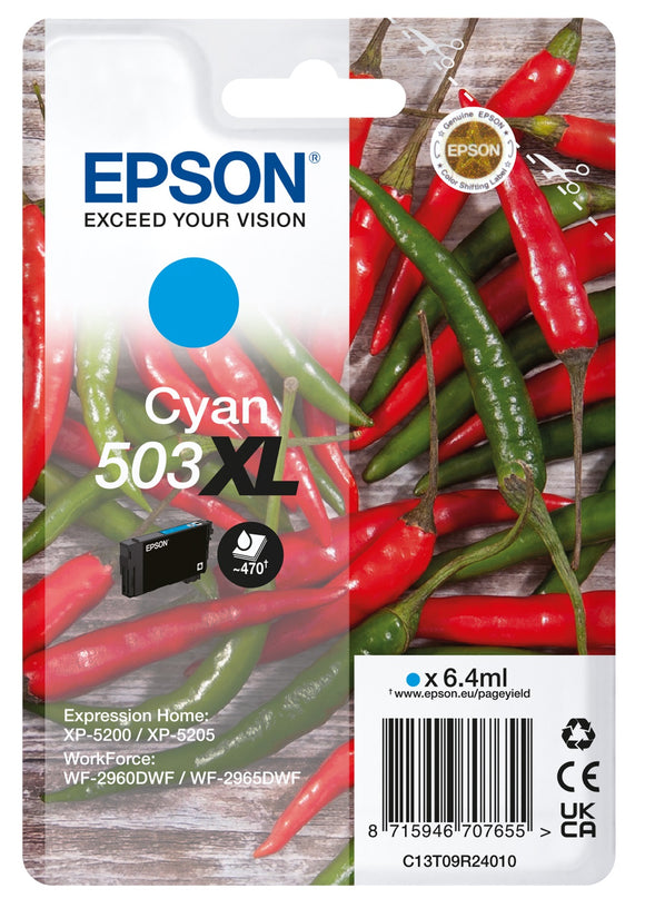 Genuine Epson 503XL, Chillies Cyan Ink Cartridges, T09R2, C13T09R24010