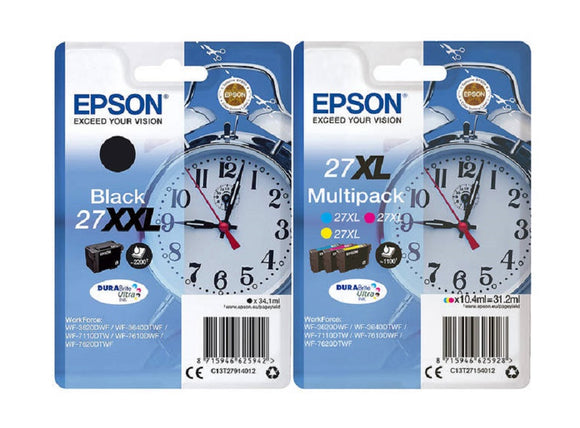 Genuine Epson 27XXL, 27XL, Alarm Clock Multipack Ink Cartridges T2791, T2715