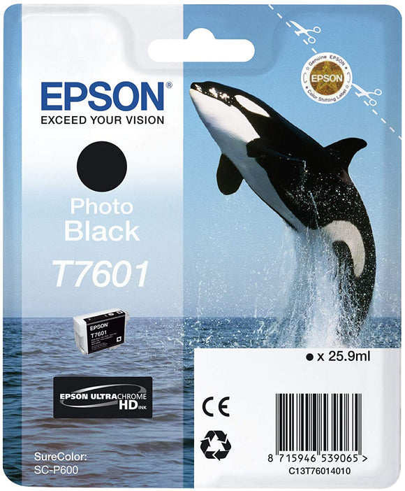 Genuine Epson T7601, Ultra Chrome HD Photo Black Ink Cartridge, C13T76014010