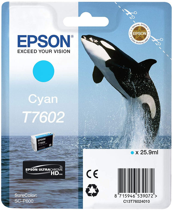 Genuine Epson T7602, Ultra Chrome HD Cyan Ink Cartridge, C13T76024010