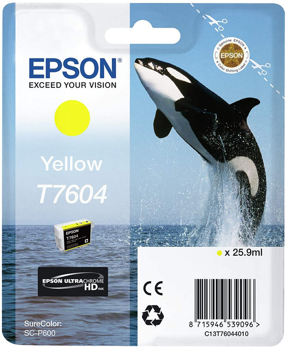 Genuine Epson T7604, Ultra Chrome HD Yellow Ink Cartridge, C13T76044010