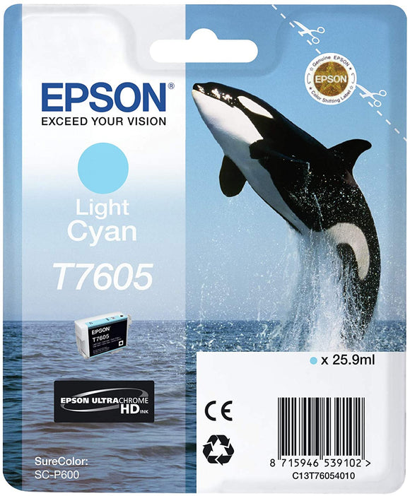 Genuine Epson T7605, Ultra Chrome HD Light Cyan Ink Cartridge, C13T76054010