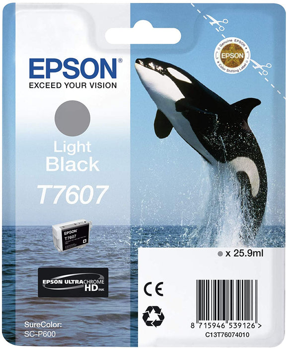 Genuine Epson T7607, Ultra Chrome HD Light Black Ink Cartridge, C13T76074010