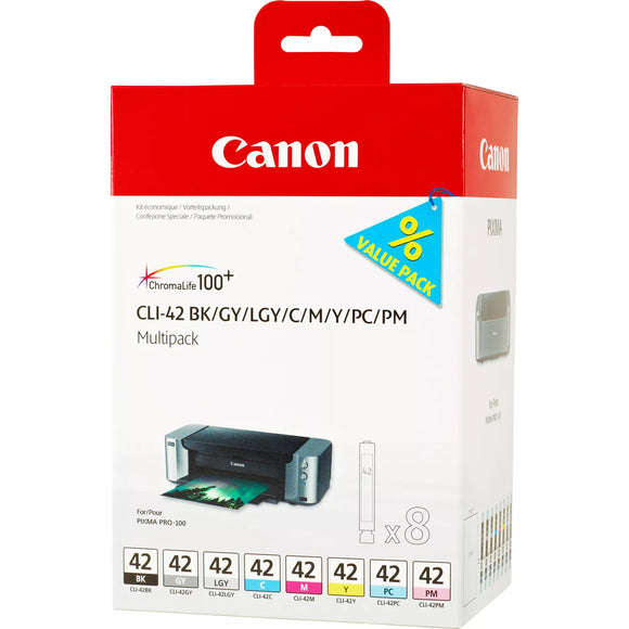 Canon 8 Colour Multipack Ink Cartridge, CLI-42 BK/GY/LGY/C/M/Y/PC/PM, 6384B010