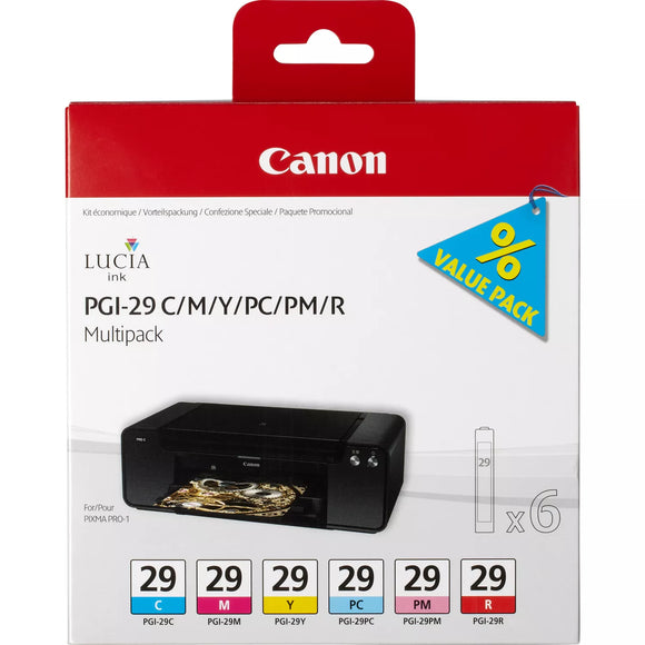 Genuine Canon PGI-29, Multipack Ink Cartridges, PGI-29C/M/Y/PC/PM/R, 4873B005
