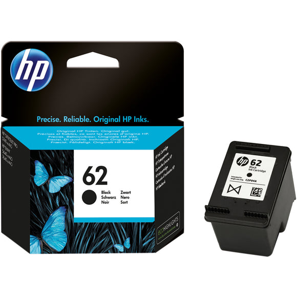 Genuine HP 62 Black Standard Capacity Ink Cartridge, C2P04AE