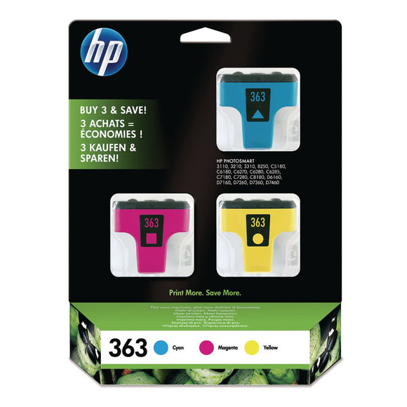 Genuine HP 363, 3 Colour Multipack Ink Cartridges, C8771, C8772, C8773, CB333EE