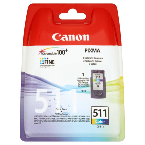 Genuine Canon 511, Tri-Colour Ink Cartridge, Canon PG511, CL-511, 2972B001AA