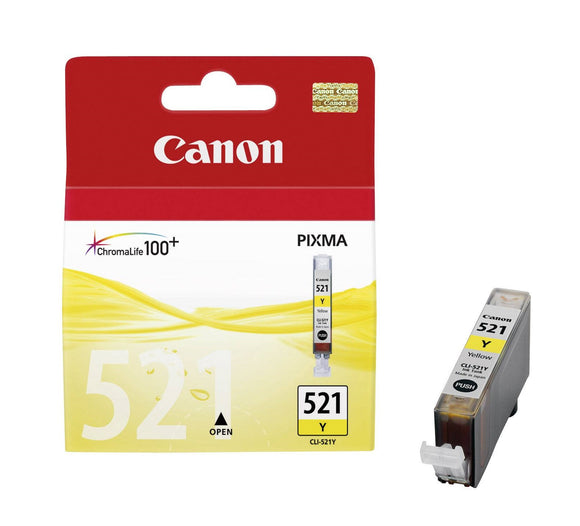 Genuine Canon CL521Y, Yellow Ink Cartridge, CLI-521Y, 2936B001
