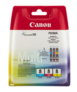 Genuine Canon 8 CMY Multipack Ink Cartridges, CLI-8C, CLI-8M, CLI-8Y