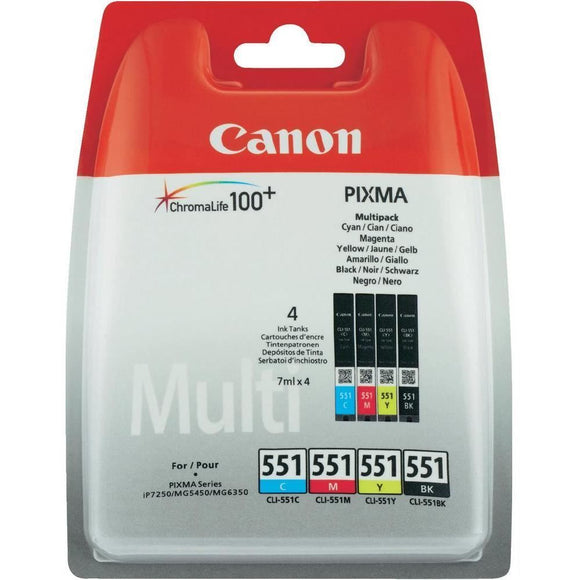 Genuine Canon CLI-551 Multipack Ink Cartridge, CLI-551BK/C/MY, 6508B006