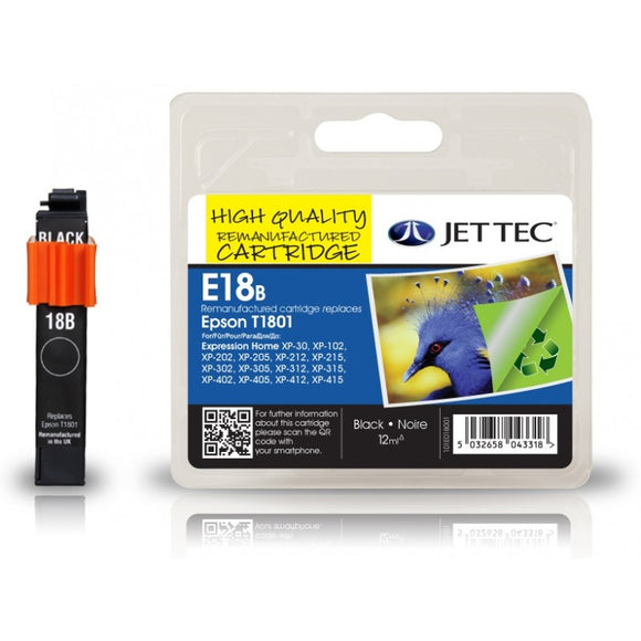 Jet tec E18B Cyan Remanufactured Ink Cartridge, Replaces For Epson 18, T1801