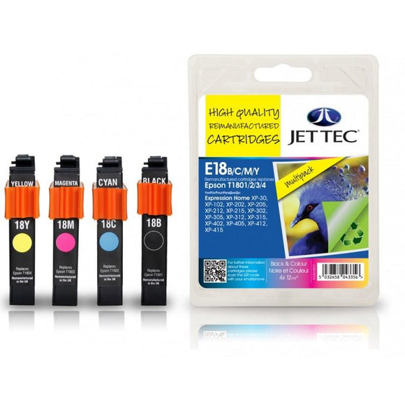 Jettec E18, Multipack Remanufactured Ink Cartridges Replaces For Epson 18, T1806, C3T18064012
