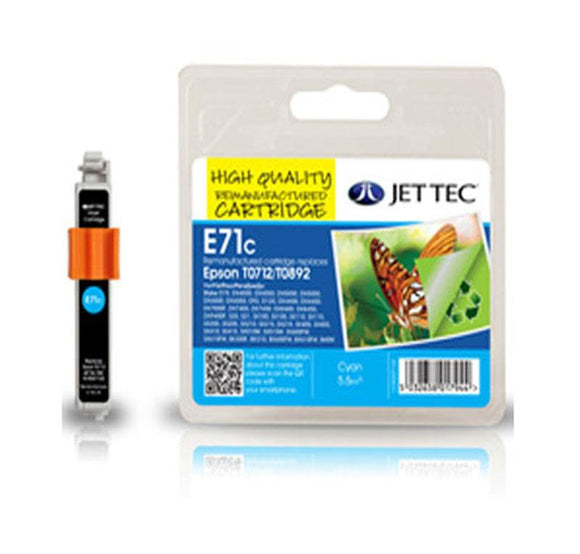 Jet Tec E71C, Cyan Remanufactured Ink Cartridge, Replaces For Epson T0712, C13T07124012