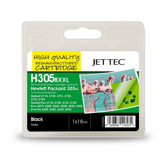 Jet tec H305XXL, Extra High Capacity Black Ink Cartridge, For HP 305XL, 3YM62AE