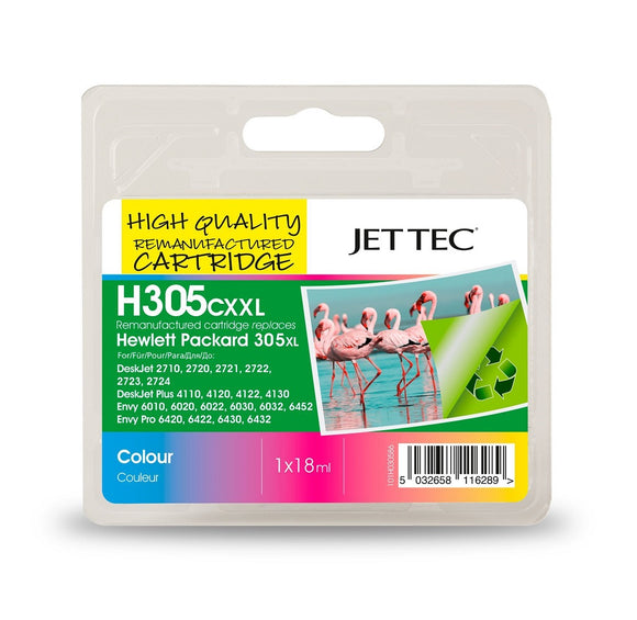Jet tec H305XXL, Extra High Capacity Colour Ink Cartridge, For HP 305XL, 3YM63AE
