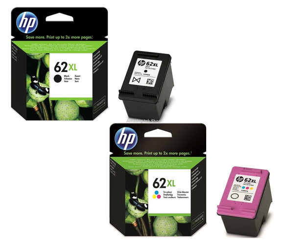 Genuine HP 62XL, Black & Tri-Colour High Capacity Ink Cartridges C2P05AE C2P07AE