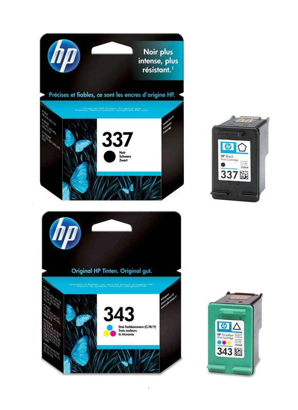 Genuine HP 337 + 343 Black & Tri-Colour Ink Cartridges, C9364EE C8766EE