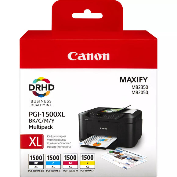 Canon PGI-1500XL, 4 Colour Multipack Ink Cartridge, PGI-1500XL B/C/M/Y, 9182B004