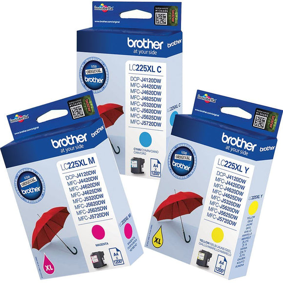 Genuine Brother LC225XL, High Capacity Ink Cartridges, LC225XL, LC-225XLRBWBP