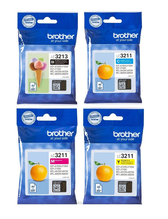Genuine Brother Multipack Ink Cartridges, LC3213BK, LC3211C, LC3211M, LC3211Y