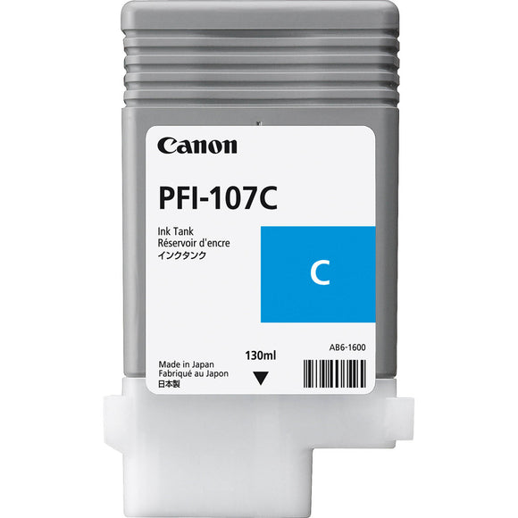 Genuine Canon PFI-107C Cyan Ink Cartridge, PFI-107C, 6706B001