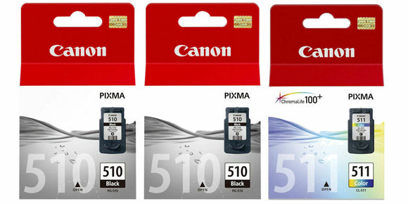Canon 510, 511,  2 x Black & 1 x Tri-Colour Ink Cartridges, Canon PG-510, CL-511, 2970B010