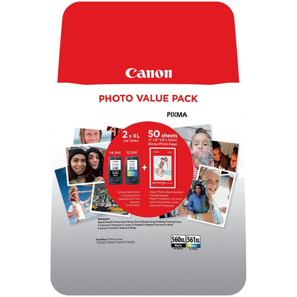 Canon PG-560XL & CL-561XL, Black & Colour Ink Cartridges, Photo Paper Pack. 3712C004
