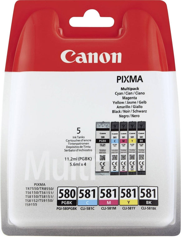 Genuine Canon 5 Colour Multipack Ink Cartridge, PGI-580PGBK, CLI-58BKCMY