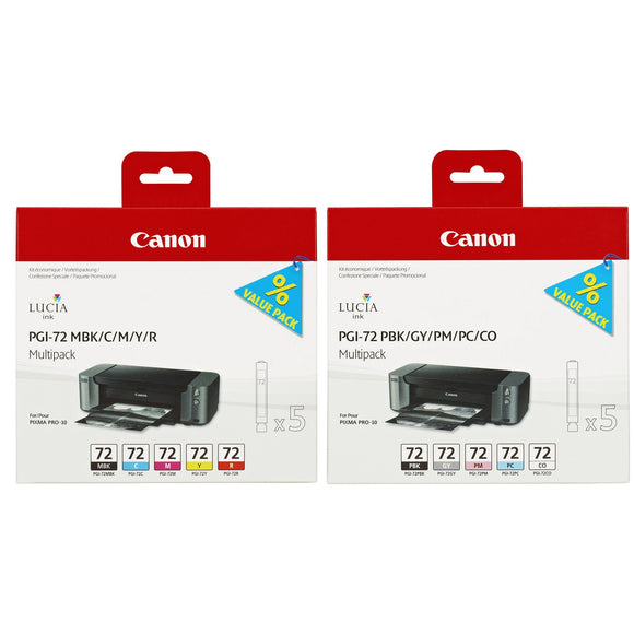 Genuine Canon PGI72, 10 Colour Multipack Ink Cartridges, PGI-72, 6402B009, 6403B007