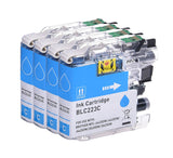 4 Cyan Compatible Ink Cartridges Replaces For Brother LC221C, LC223C, NON-OEM