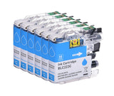 6 Cyan Compatible Ink Cartridges, Replaces For Brother LC221C, LC223C, NON-OEM