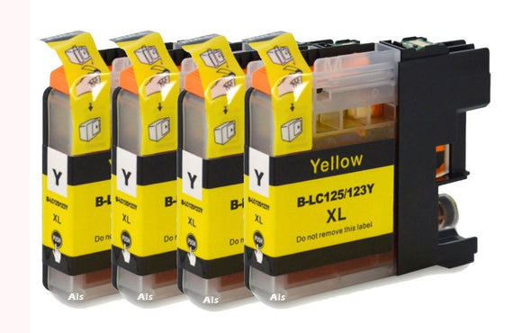 4 Compatible B123Y Yellow Ink Cartridges, Replaces For Brother LC123Y, LC-123Y, NON-OEM