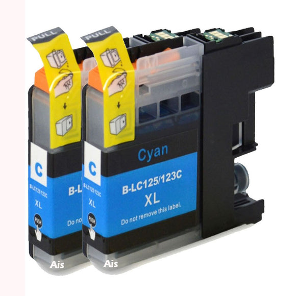 2 Compatible Cyan Ink Cartridge, Replaces For Brother LC125XLC, NON-OEM