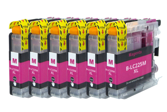 6 Compatible Magenta Ink jet Print Cartridge, Replaces For Brother LC-225XLM