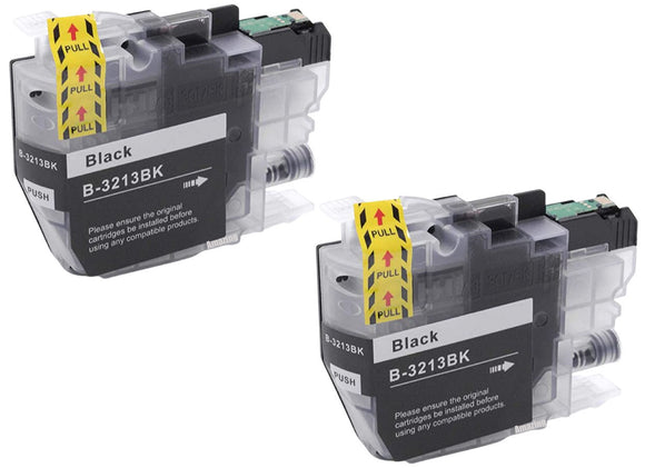 2 Black Compatible Ink Cartridge, Replaces For Brother LC-3213BK, NON-OEM