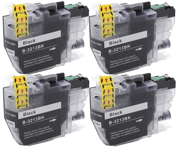4 Black Compatible Ink Cartridge, Replaces For Brother LC-3213BK, NON-OEM