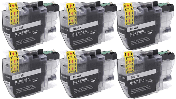 6 Black Compatible Ink Cartridge, Replaces For Brother LC-3213BK, NON-OEM
