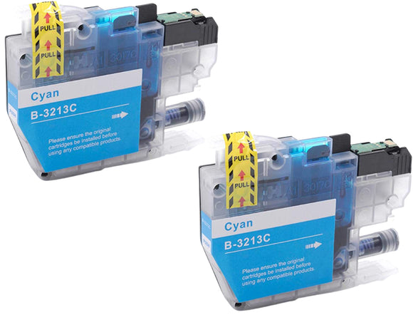 2 Cyan Compatible Ink Cartridge, Replaces For Brother LC3213, LC3213C, NON-OEM