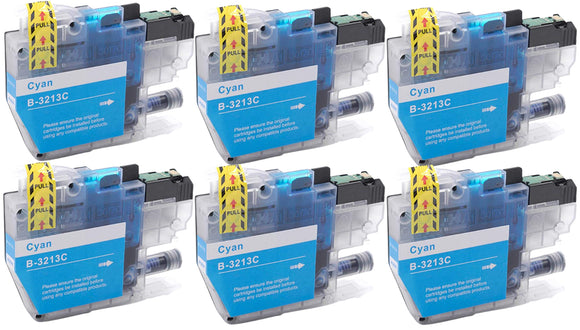 6 Cyan Compatible Ink Cartridge, Replaces For Brother LC3213, LC3213C, NON-OEM