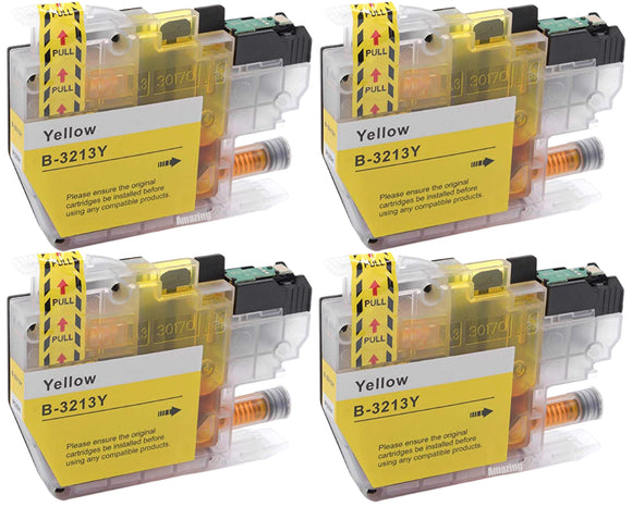 4 Compatible Yellow Ink Cartridge, Replaces For Brother LC3213Y, LC-3213Y NON-OEM