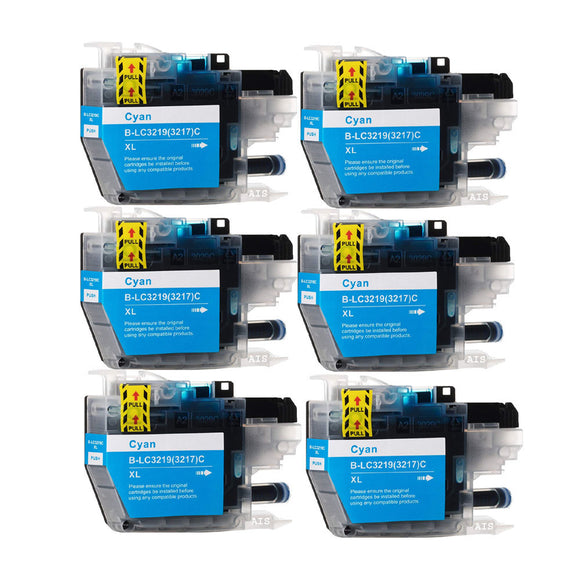 6 Compatible Cyan Ink Cartridges, Replaces For Brother LC-3219XLC, NON-OEM