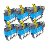 6 Compatible Cyan Ink Cartridges, Replaces For Brother LC-3219XLC, NON-OEM