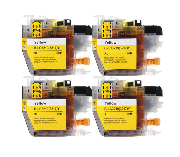 4 Yellow Compatible Ink Cartridges, Replaces For Brother LC-3219XLY NON-OEM