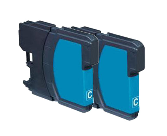 2 Compatible Cyan Ink Cartridges, Replaces For Brother LC-980C, LC-1100C, NON-OEM